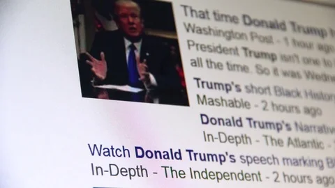Google search engine results for Donald Trump browser view Stock Footage 72181595