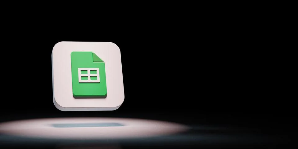 Google Sheets App Icon 3D Symbol Shape Spotlighted on Black Background with C Stock Illustration