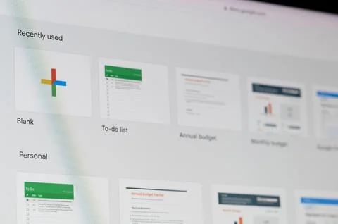 Google sheets spreadsheet sample Stock Photos