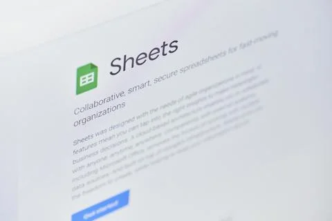 Google sheets web page on computer monitor Stock Photos