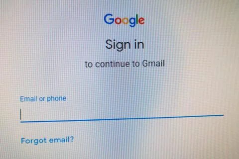 Google sign in website. Continue to Gmail with phone or username, password. Stock Photos