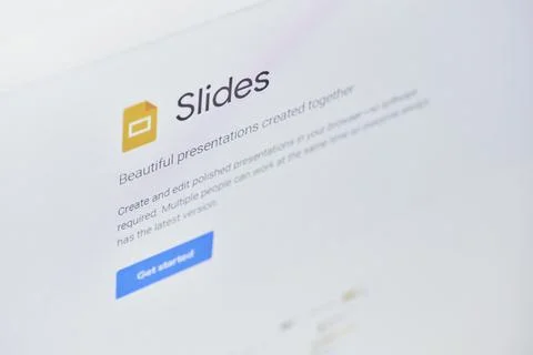 Google slides web page on computer monitor Stock Photos