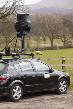 The Google street map car which is taking photographs of every street in the  스톡 사진