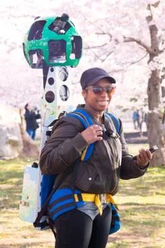 Google Street View camera operator at work Stock Photos