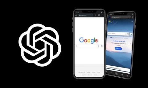 Google vs Microsoft vs OpenAI ChatGPT Stock Photos