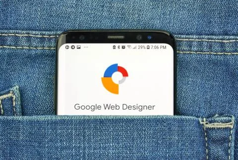 Google Web Designer on a phone screen in a pocket Photos