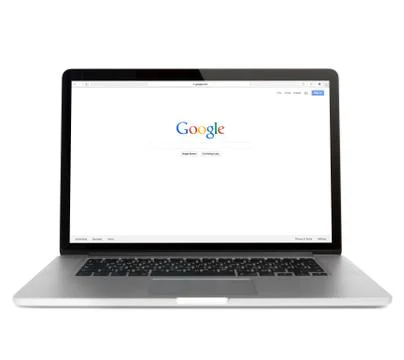 Google webpage on macbook pro display 스톡 사진