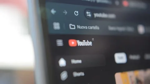 Google youtube website application on laptop device. youtube app. Stock Footage 297845080