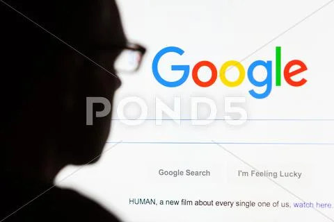 Google.com landing site on computer screen in 2015 Stock Photos