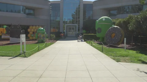 The Googleplex with android statues at the main entrance Stock Footage 48397596