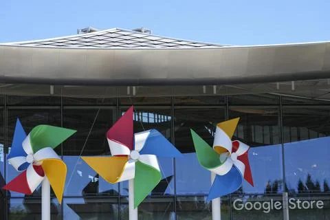 Googleplex in Mountain View after EU fines Google 890 million euros, USA - 23 Ju Stock Photos