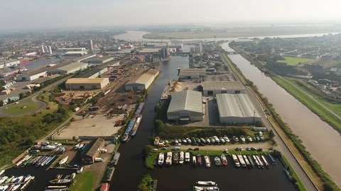 Goole Dock Yard featuring industrial areas and boat marina Stock Footage 88323717
