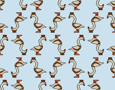 Goose aristocrat pixel art pattern seamless. 8 bit Goose in hat and with sm.. Stock Illustration