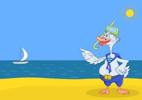 Goose diver on a beach Stock Illustration
