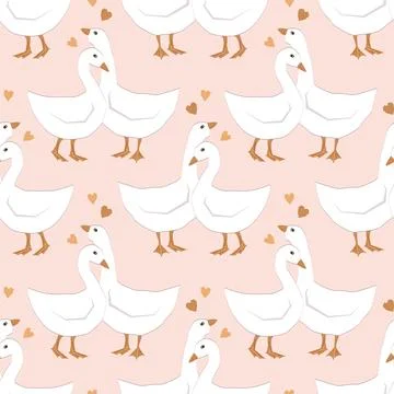 Goose Hugs couple seamless pattern. Cute Hugging birds background for Valenti 스톡 일러스트