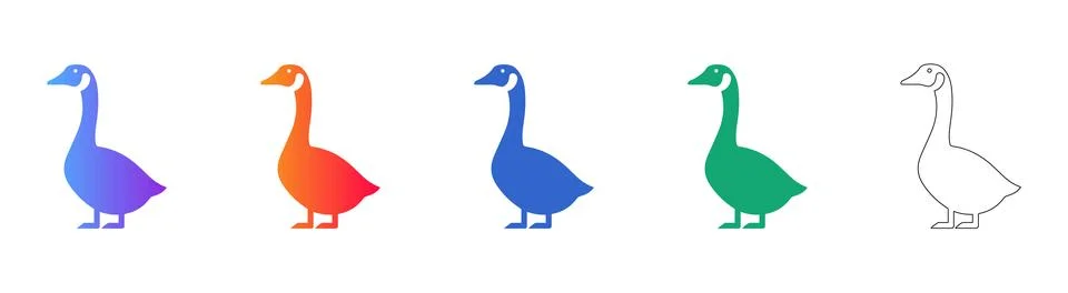 Goose Icon Set in Multiple Styles and Colors 库存插图