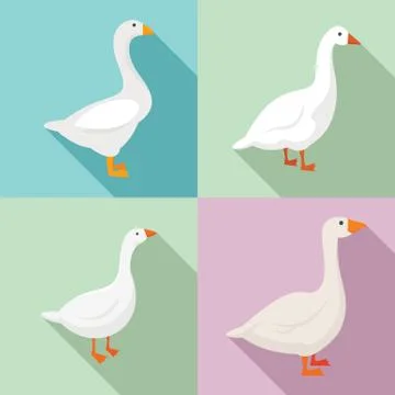 Goose icons set, flat style Illustrazione stock