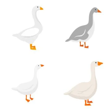 Goose icons set, flat style Stock Illustration