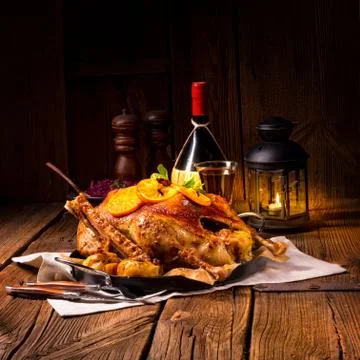 Goose with red cabbage Stock Photos