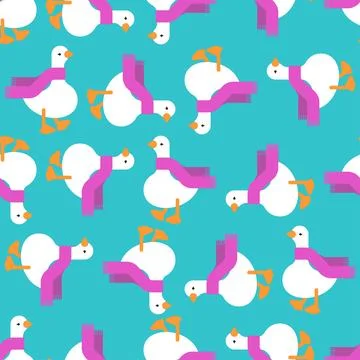 Goose in scarf pattern seamless. White goose in red scarf background. Ornam.. Stock Illustration