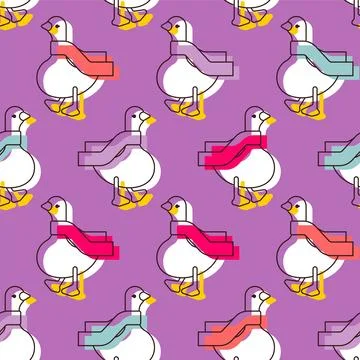 Goose in scarf pattern seamless. White goose in red scarf background. Ornam.. Stock Illustration