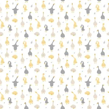 Goose Seamless Pattern. Cute Cartoon geese, Vector Illustration Background Stock Illustration
