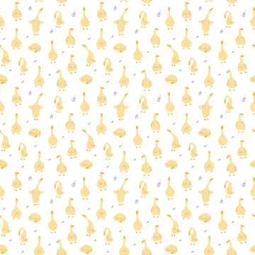 Goose Seamless Pattern. Cute Cartoon geese, Vector Illustration Background Stock Illustration