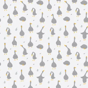 Goose Seamless Pattern. Cute Cartoon geese, Vector Illustration Background Stock Illustration