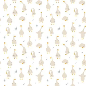 Goose Seamless Pattern. Cute Cartoon geese, Vector Illustration Background Stock Illustration