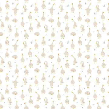 Goose Seamless Pattern. Cute Cartoon geese, Vector Illustration Background Stock Illustration
