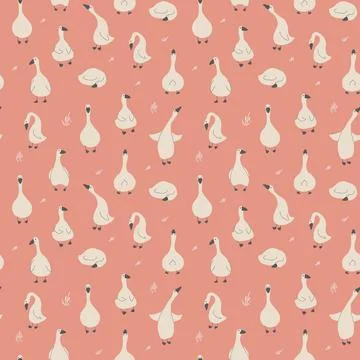 Goose Seamless Pattern. Cute Cartoon geese, Vector Illustration Background Stock Illustration