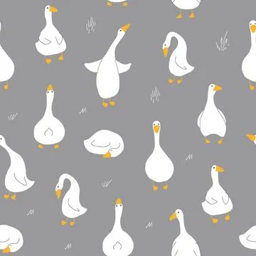 Goose Seamless Pattern. Cute Cartoon geese, Vector Illustration Background Stock Illustration