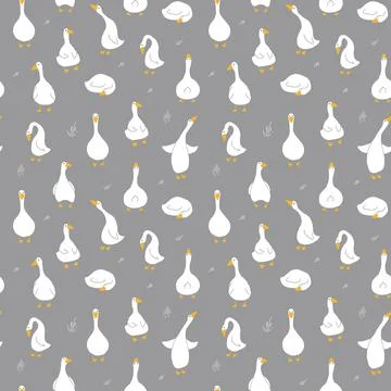 Goose Seamless Pattern. Cute Cartoon geese, Vector Illustration Background Stock Illustration