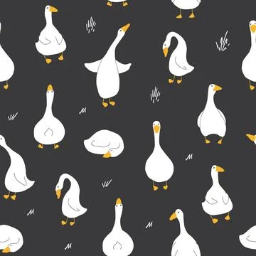 Goose Seamless Pattern. Cute Cartoon geese, Vector Illustration Background 스톡 일러스트