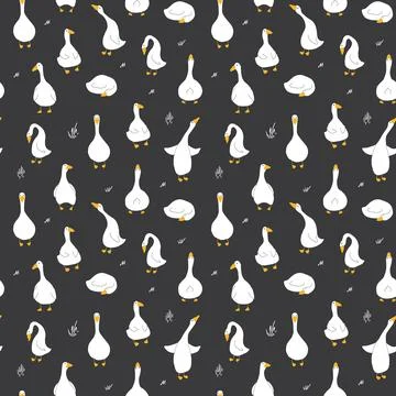 Goose Seamless Pattern. Cute Cartoon geese, Vector Illustration Background Illustrazione stock
