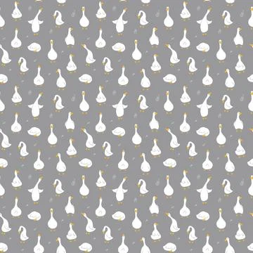 Goose Seamless Pattern. Cute Cartoon geese, Vector Illustration Background Illustrazione stock