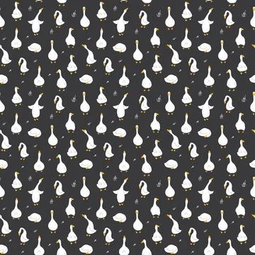 Goose Seamless Pattern. Cute Cartoon geese, Vector Illustration Background イラスト素材