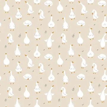 Goose Seamless Pattern. Cute Cartoon geese, Vector Illustration Background Stock Illustration