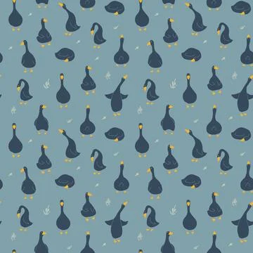 Goose Seamless Pattern. Cute Cartoon geese, Vector Illustration Background Stock Illustration