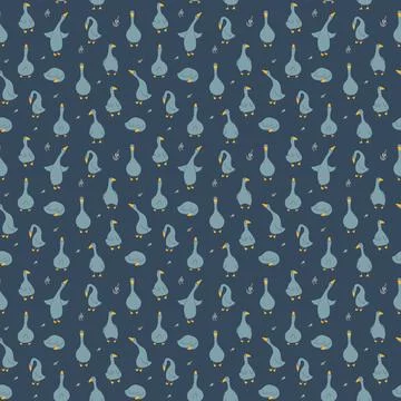 Goose Seamless Pattern. Cute Cartoon geese, Vector Illustration Background Stock Illustration