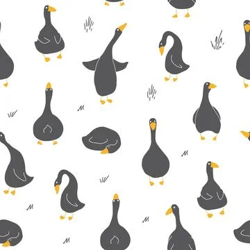 Goose Seamless Pattern. Cute Cartoon geese, Vector Illustration Background 스톡 일러스트