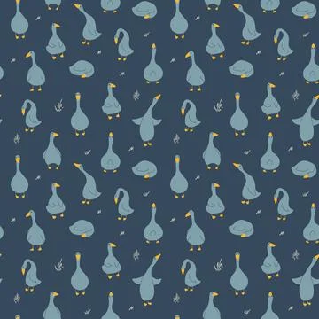 Goose Seamless Pattern. Cute Cartoon geese, Vector Illustration Background イラスト素材
