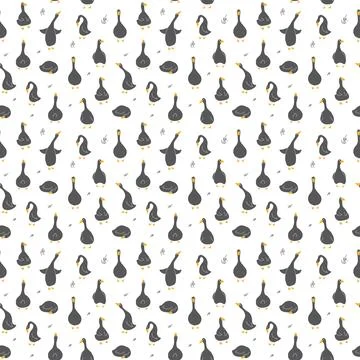 Goose Seamless Pattern. Cute Cartoon geese, Vector Illustration Background Stock Illustration