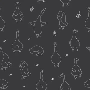 Goose Seamless Pattern. Cute Cartoon geese, Vector Illustration Background Stock Illustration
