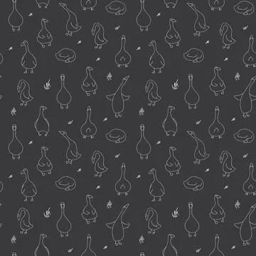 Goose Seamless Pattern. Cute Cartoon geese, Vector Illustration Background 스톡 일러스트