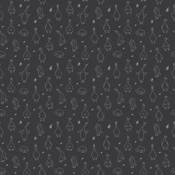 Goose Seamless Pattern. Cute Cartoon geese, Vector Illustration Background Stock Illustration