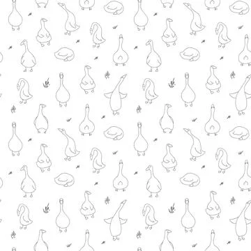 Goose Seamless Pattern. Cute Cartoon geese, Vector Illustration Background Stock Illustration
