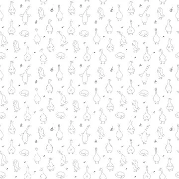 Goose Seamless Pattern. Cute Cartoon geese, Vector Illustration Background Stock Illustration