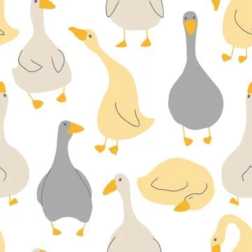 Goose Seamless Pattern. Cute Cartoon geese, Vector Illustration Background Stock Illustration