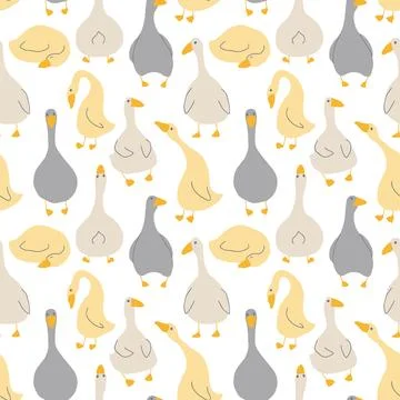 Goose Seamless Pattern. Cute Cartoon geese, Vector Illustration Background Stock Illustration